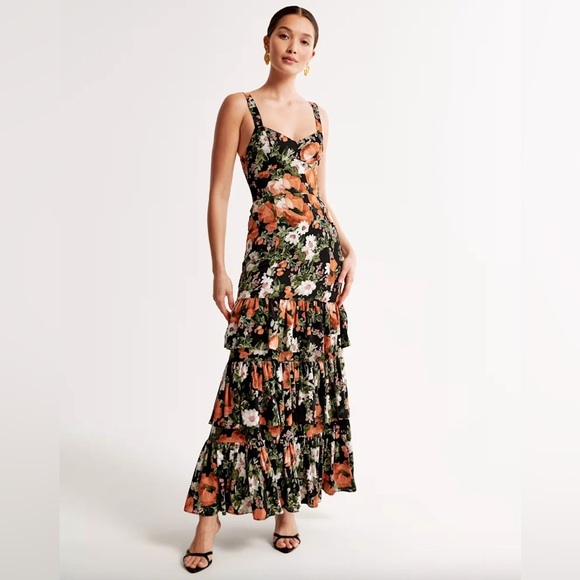 Abercrombie & Fitch Dresses & Skirts - Abercrombie & Fitch black floral tiered maxi